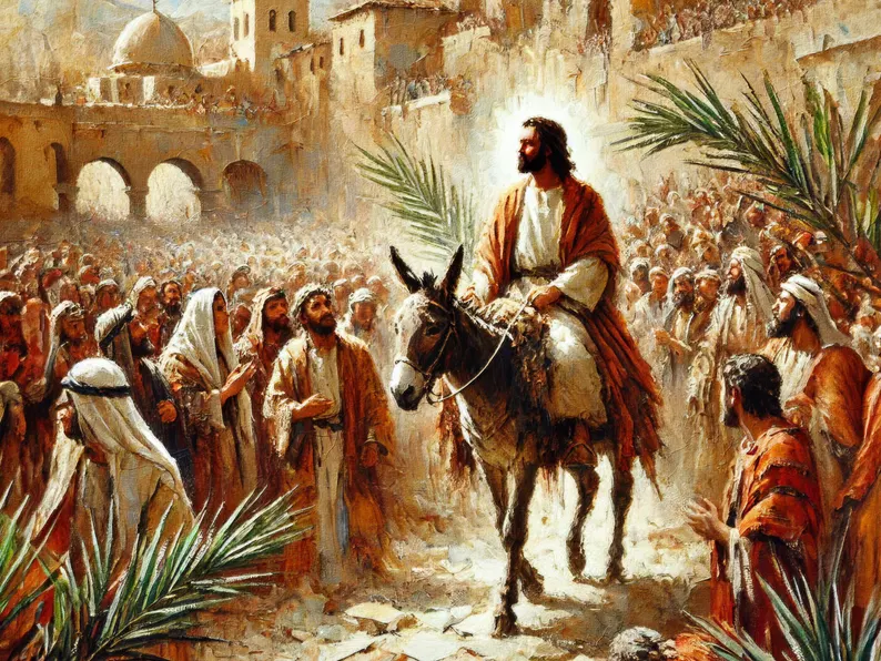 Palm Sunday procession with palms